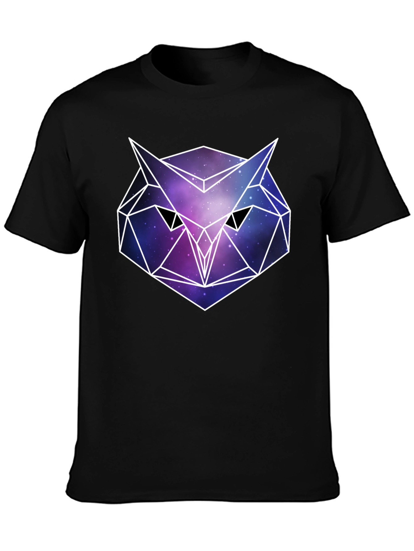 Geometric Owl Galaxy Print Black T-Shirt