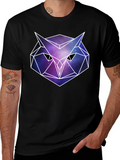 Geometric Owl Galaxy Print Black T-Shirt