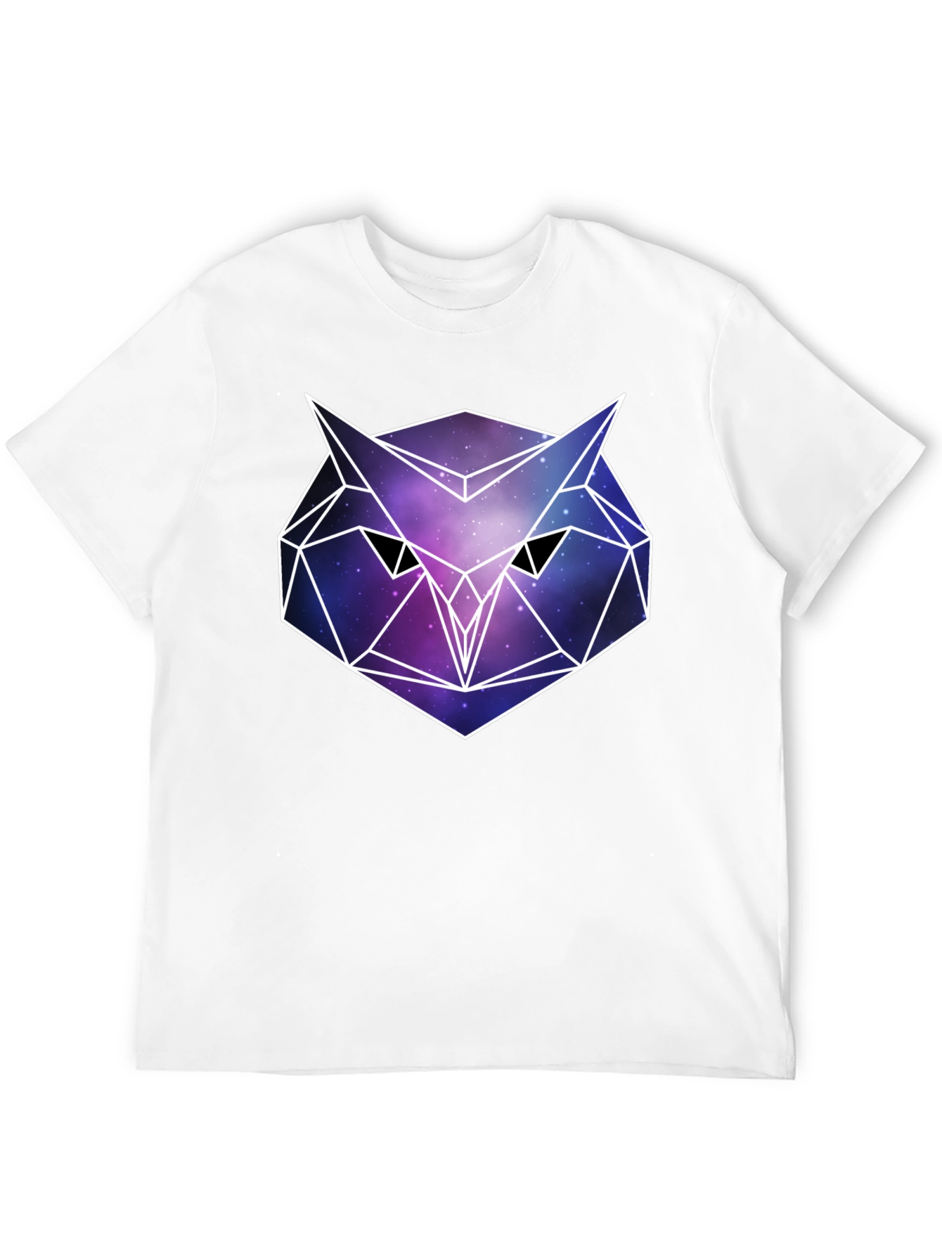 Geometric Owl Galaxy Print Black T-Shirt