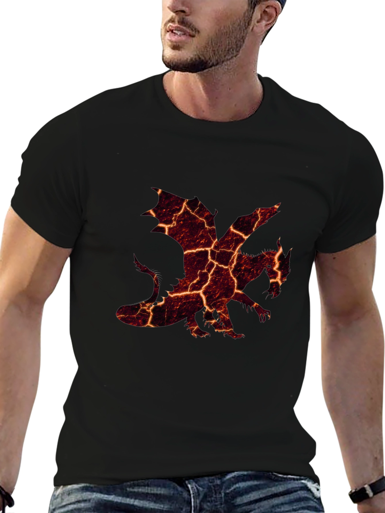 Fiery Dragon Graphic Black T-Shirt for Men