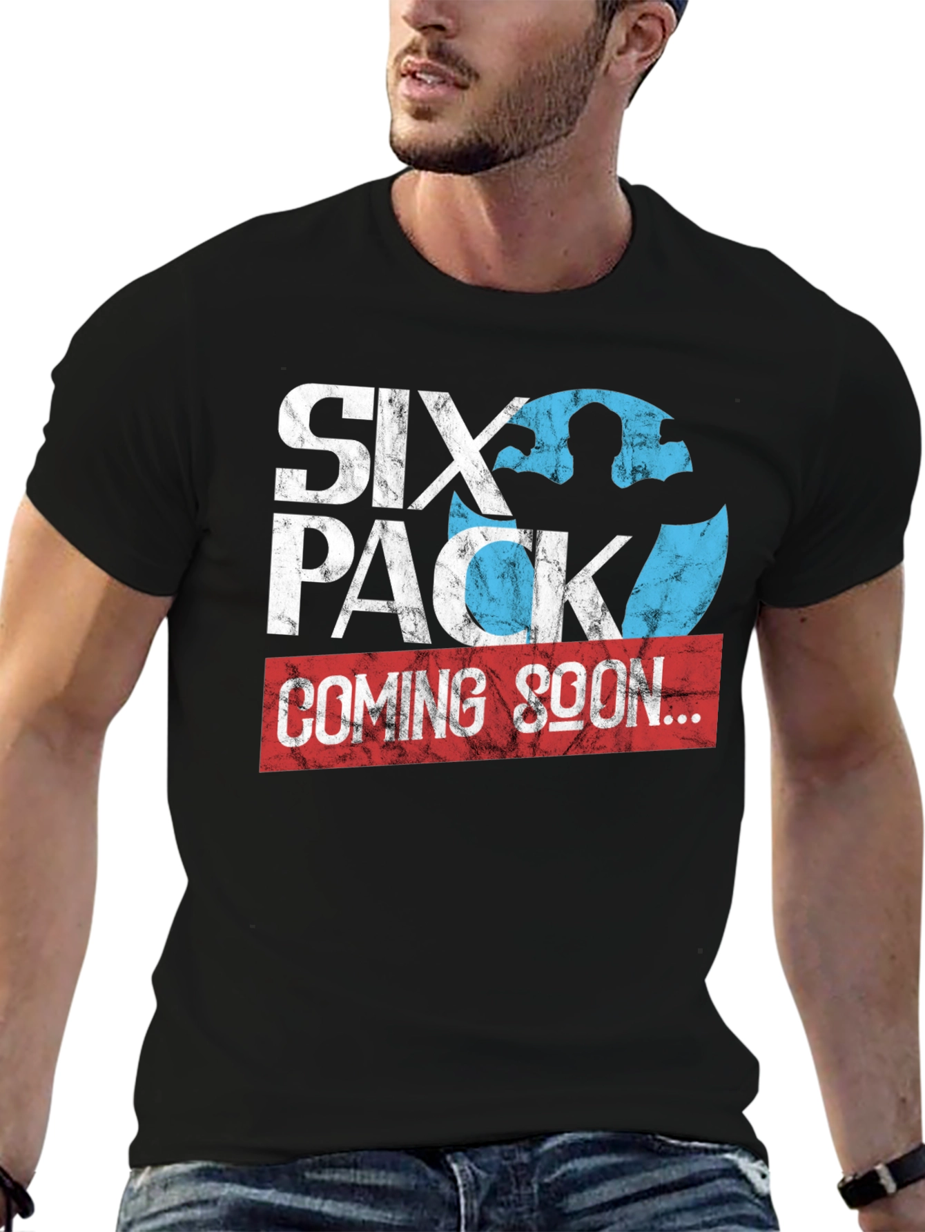 Six Pack Coming Soon Mens Black T-Shirt