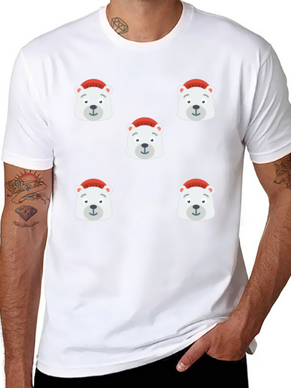 Festive Polar Bear Graphic Tee - Black