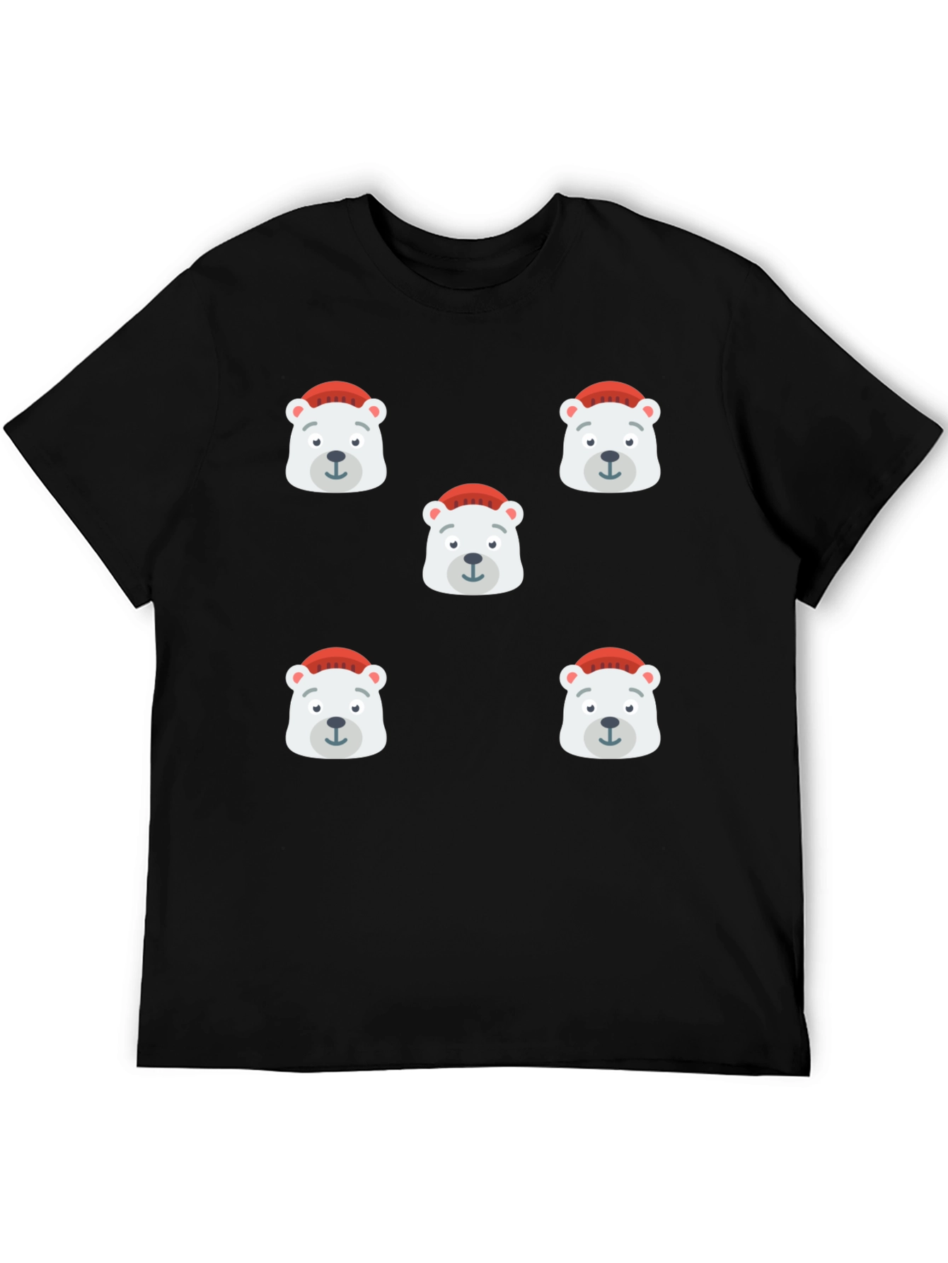 Festive Polar Bear Graphic Tee - Black
