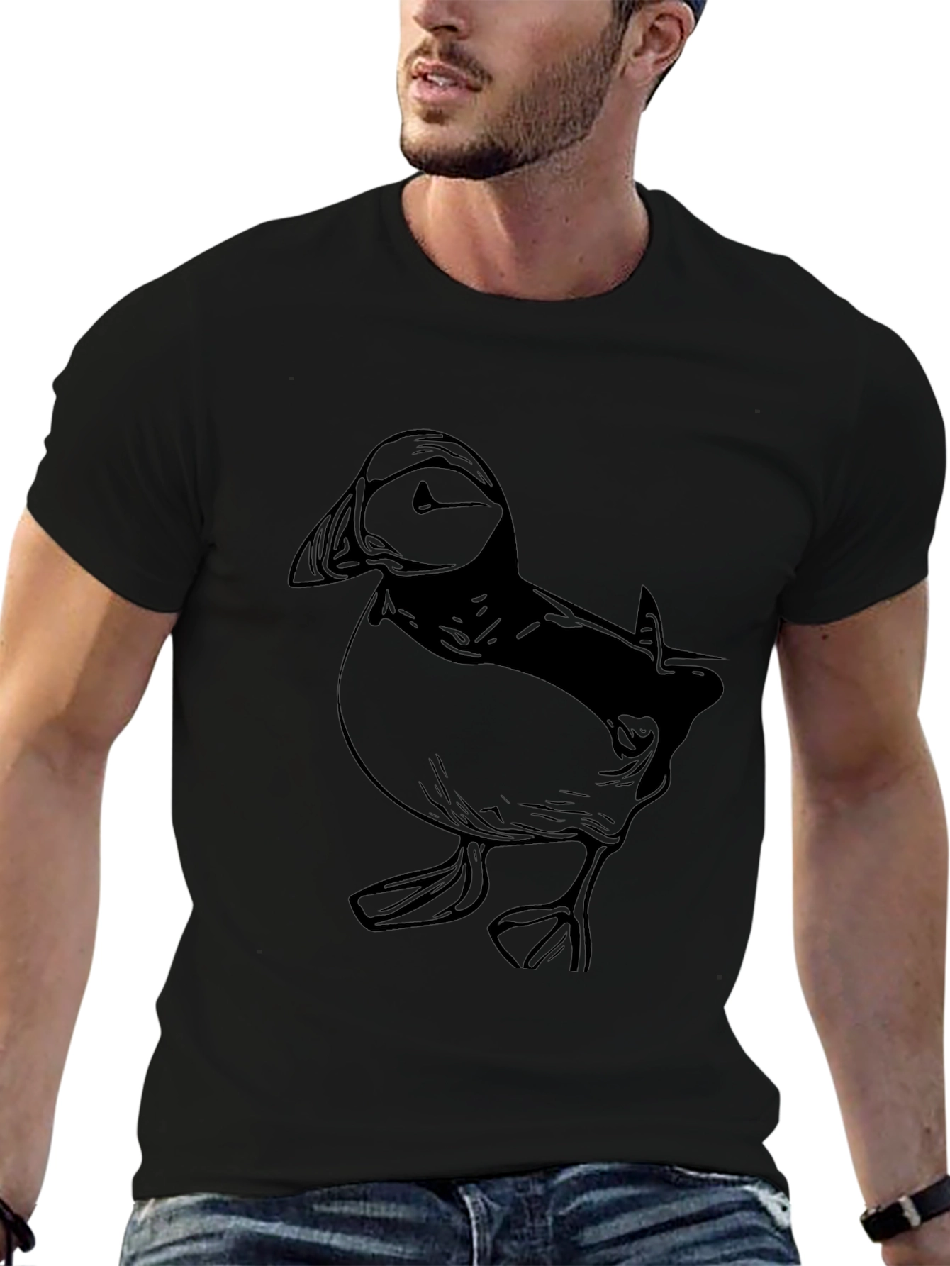 Puffin Graphic Print Mens Black T-Shirt