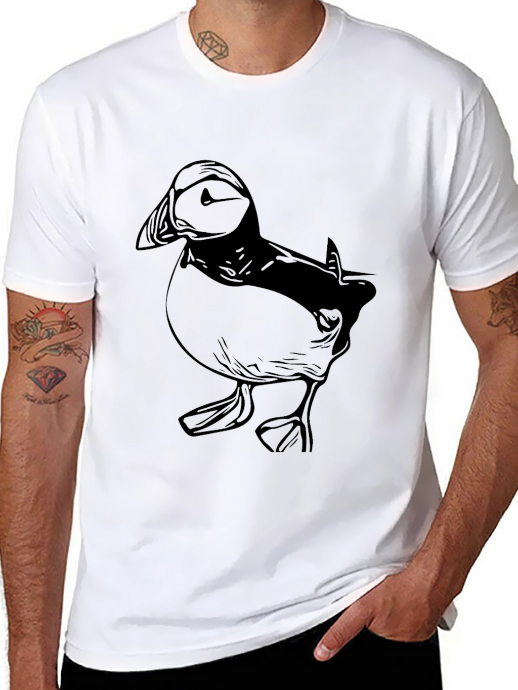 Puffin Graphic Print Mens Black T-Shirt
