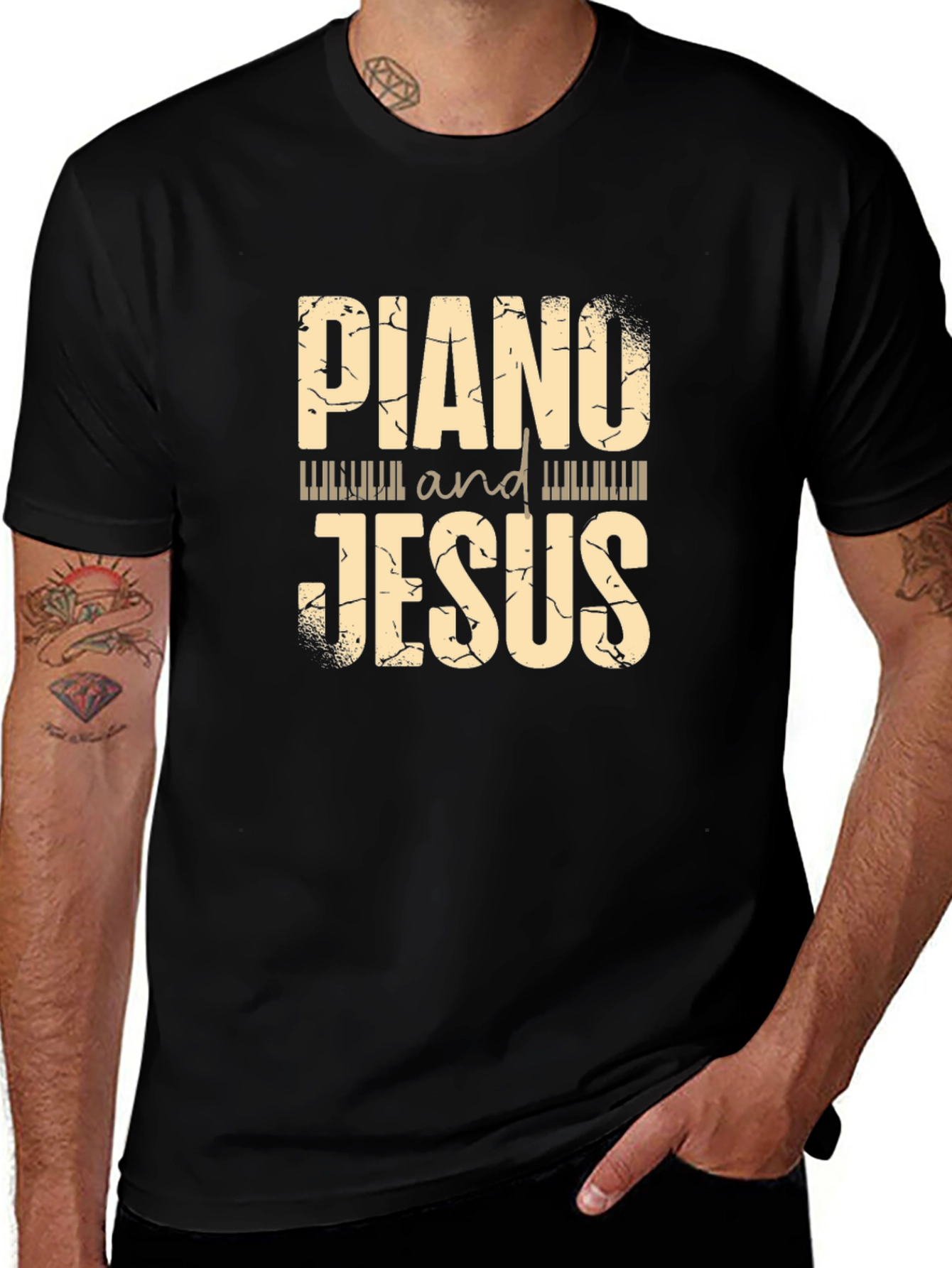 Piano and Jesus Graphic Tee Black