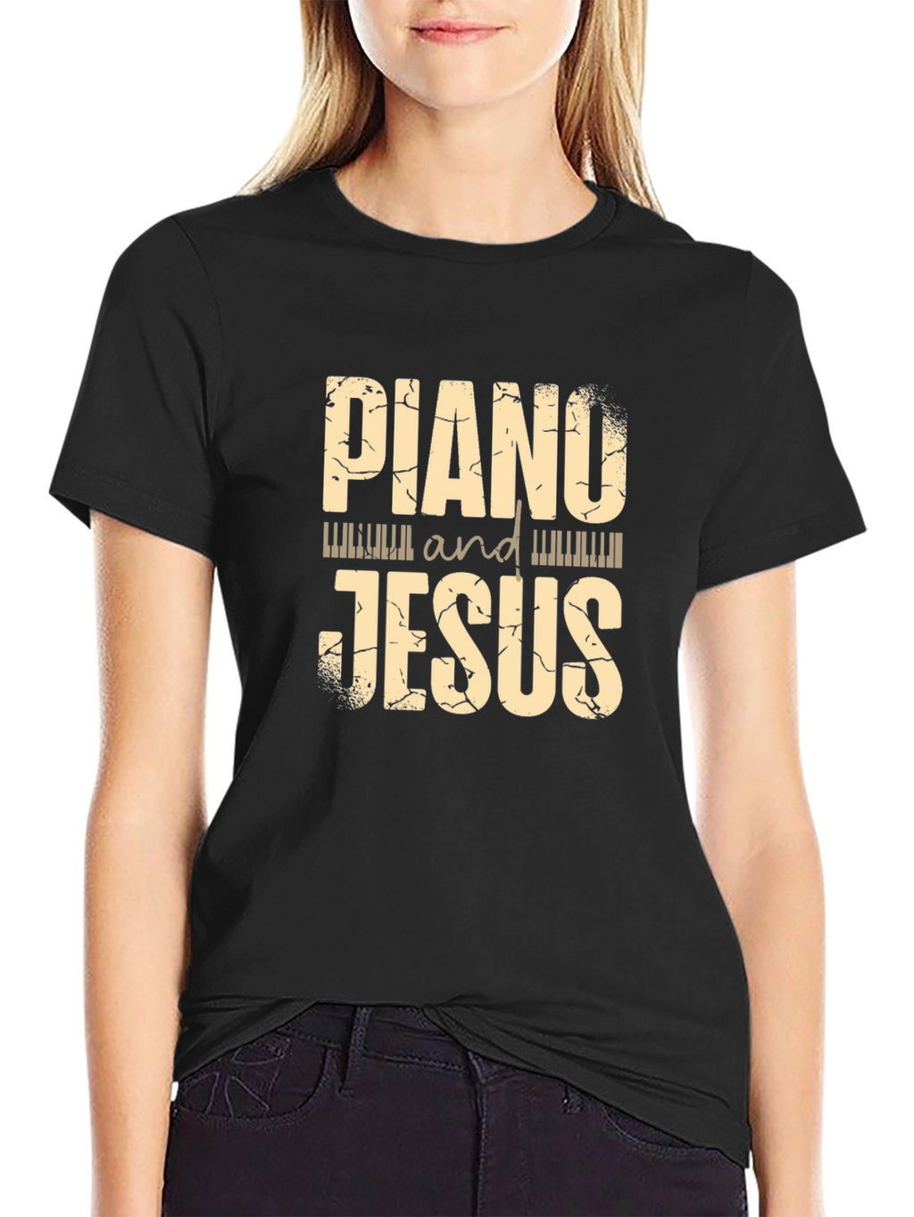 Piano and Jesus Graphic Tee Black