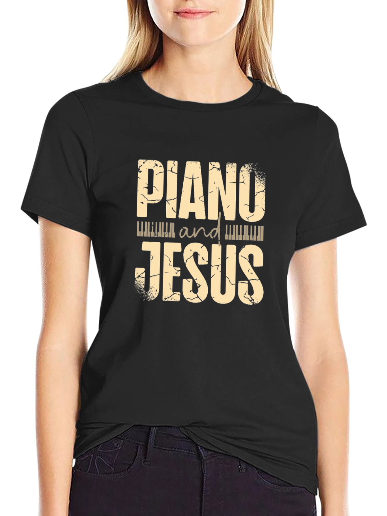 Piano and Jesus Graphic Tee Black