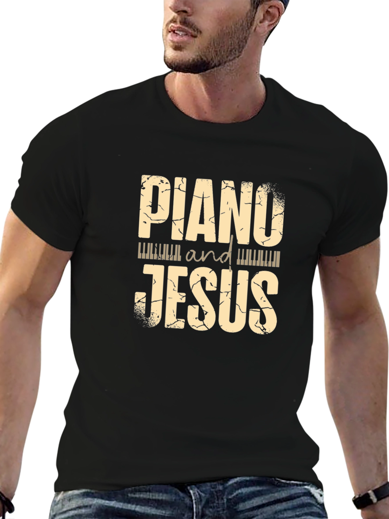 Piano and Jesus Graphic Tee Black