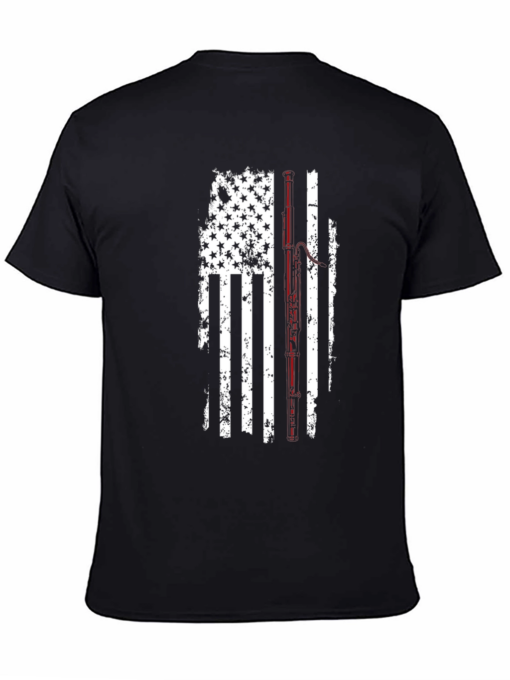 Distressed American Flag Fishing Rod Graphic T-Shirt