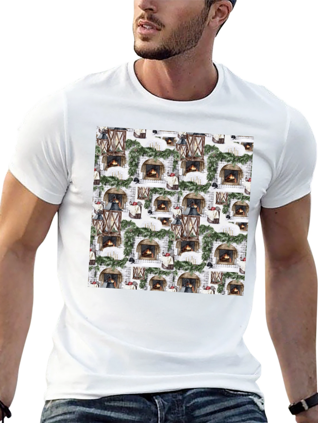 Festive Fireplace Pattern Tee