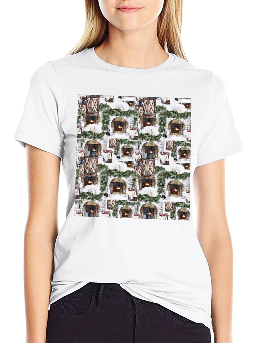 Festive Fireplace Pattern Tee