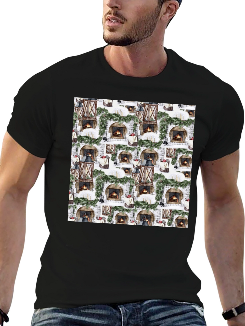 Festive Fireplace Pattern Tee