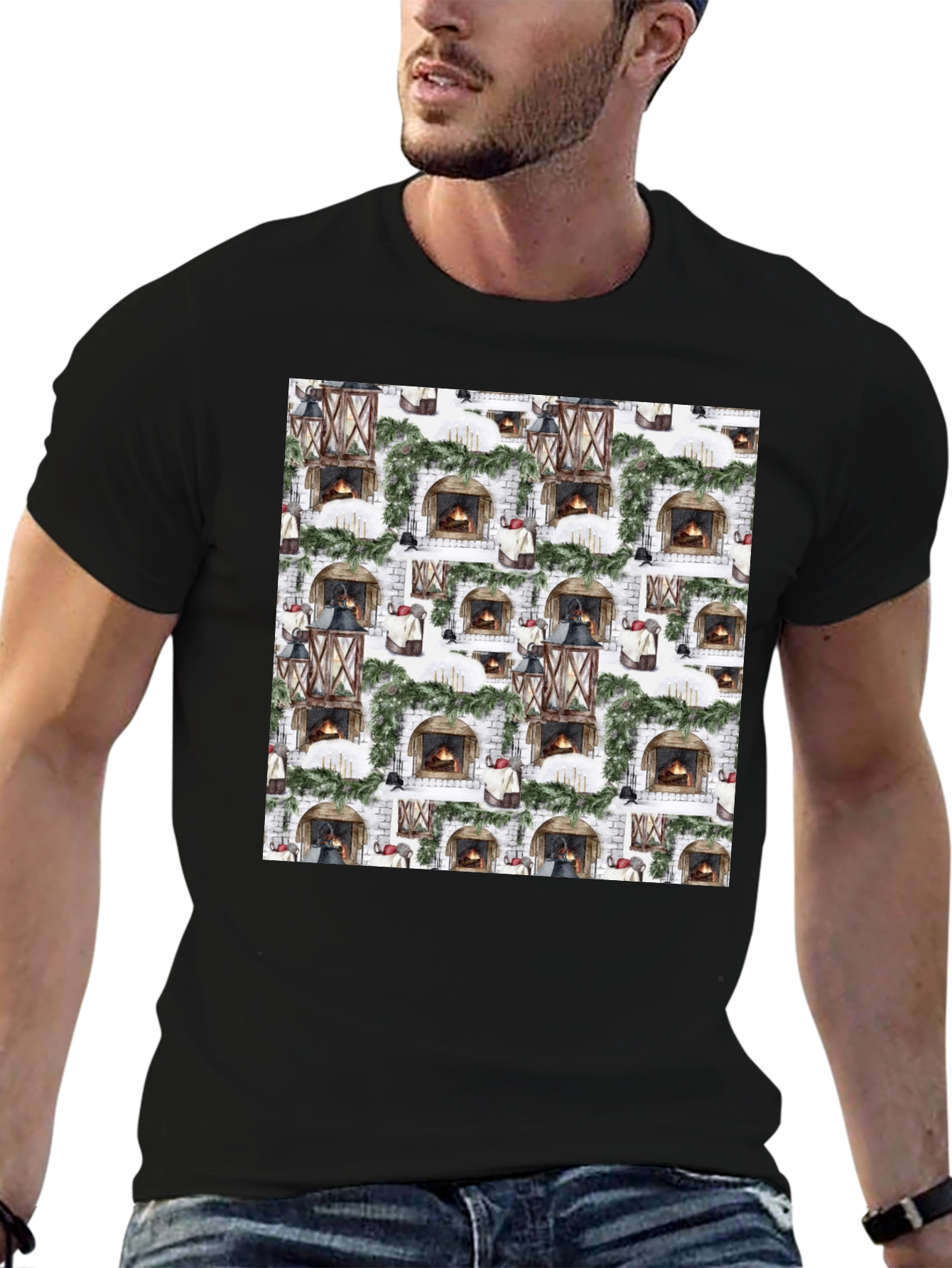 Festive Fireplace Pattern Tee