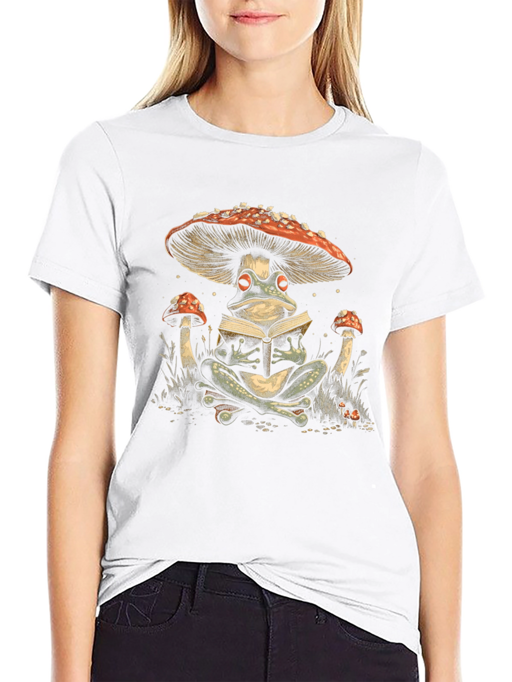 Frog Reading Under Mushroom Tee