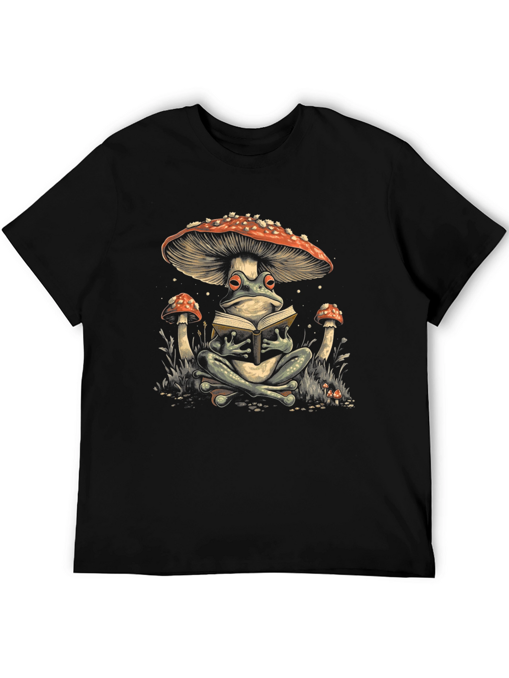 Frog Reading Under Mushroom Tee