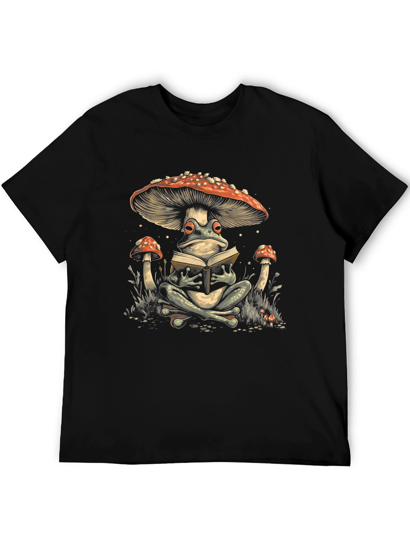 Frog Reading Under Mushroom Tee