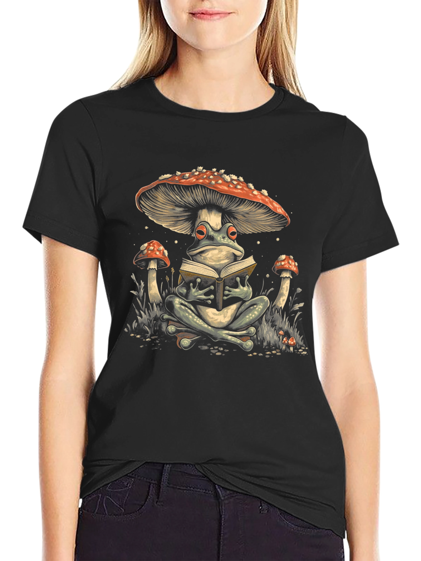 Frog Reading Under Mushroom Tee