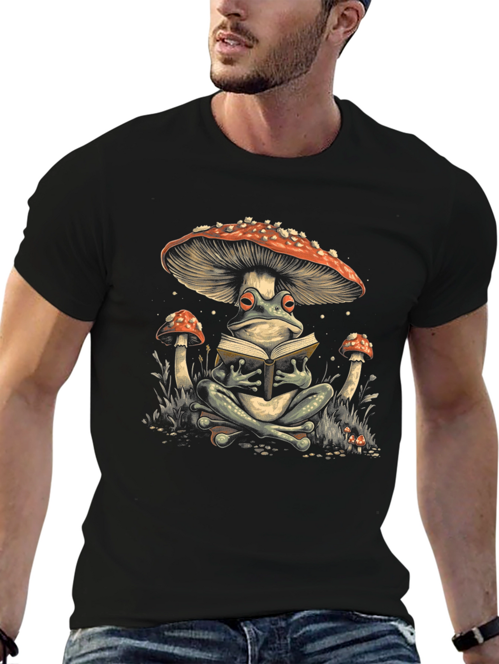 Frog Reading Under Mushroom Tee