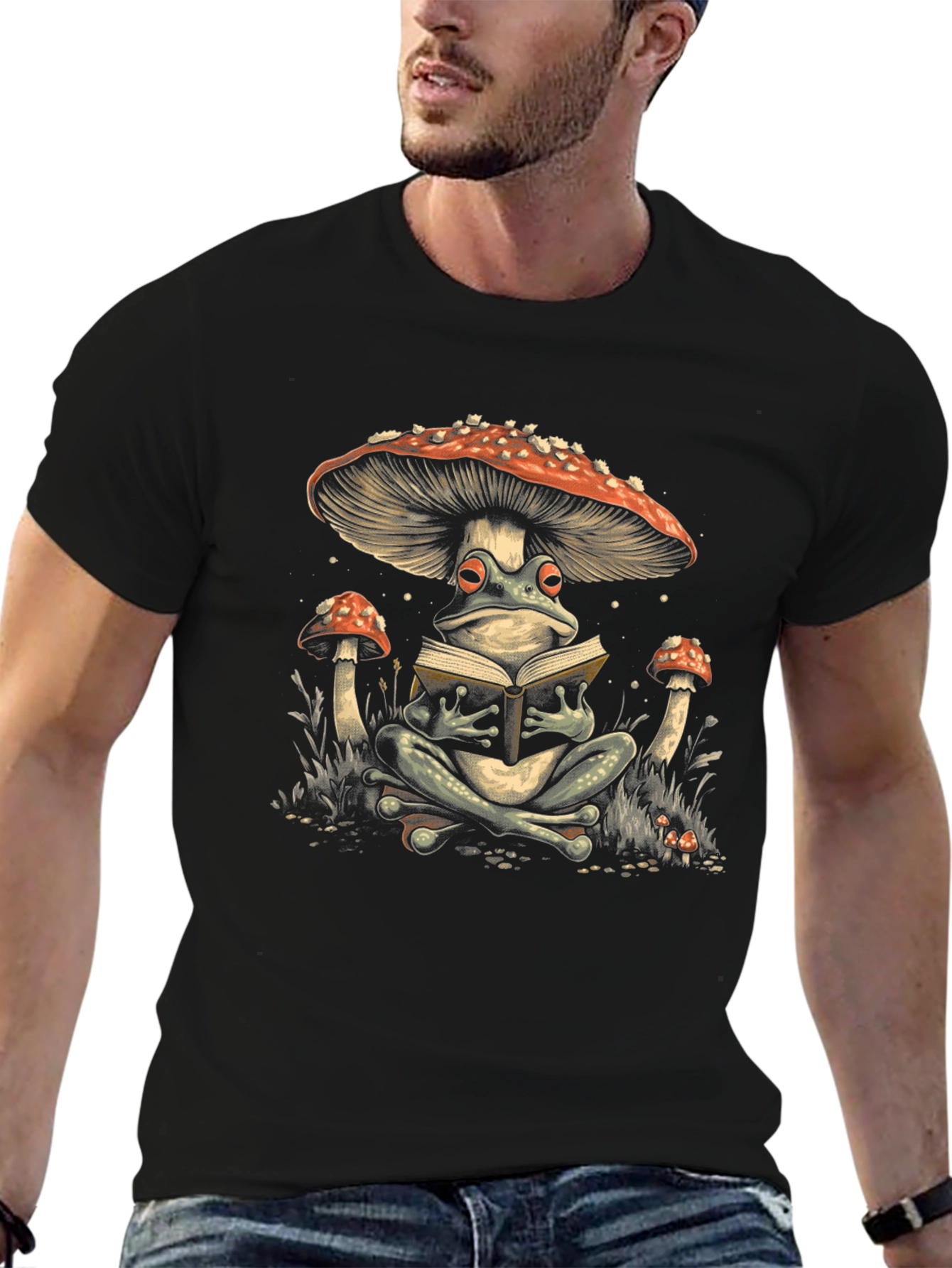 Frog Reading Under Mushroom Tee