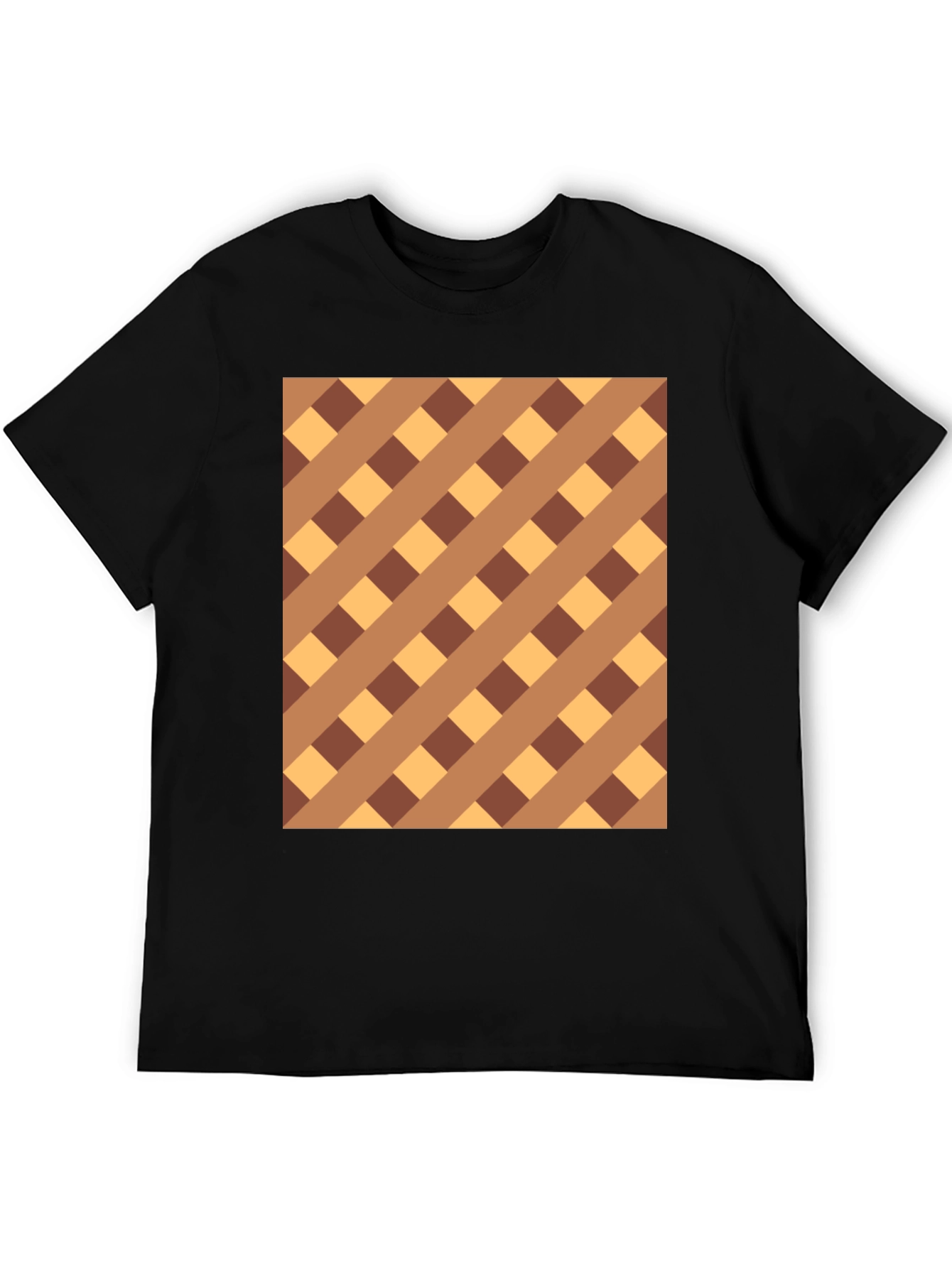 Brown Checkered Pattern Black Tee