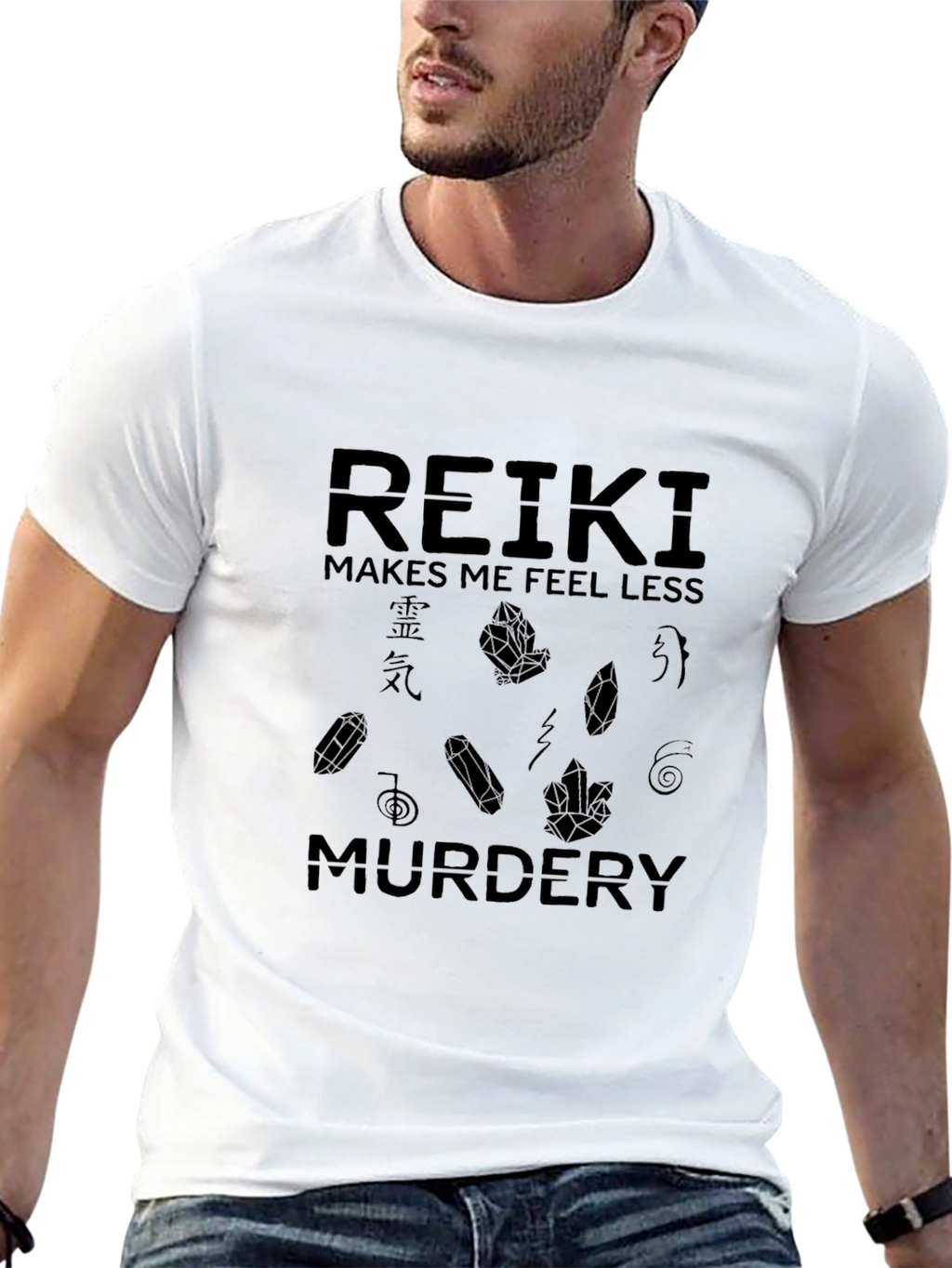 Reiki Makes Me Feel Less Murdery Black T-Shirt