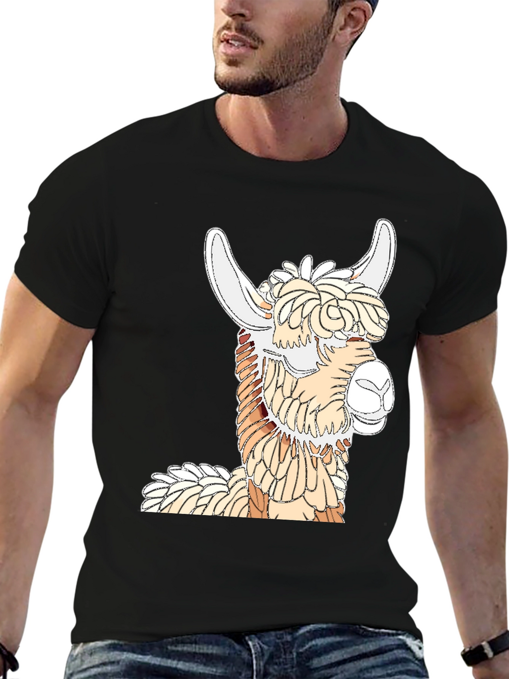 Llama Graphic Tee - Stylish Black Cotton T-Shirt
