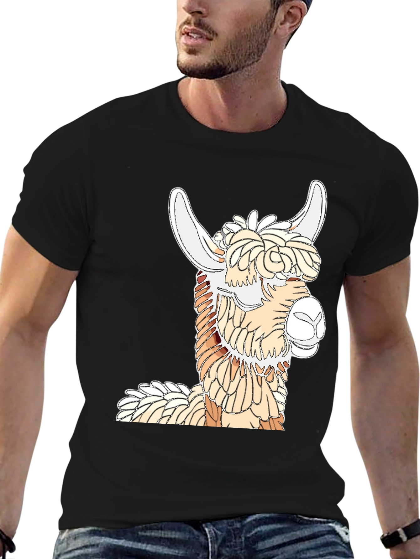 Llama Graphic Tee - Stylish Black Cotton T-Shirt