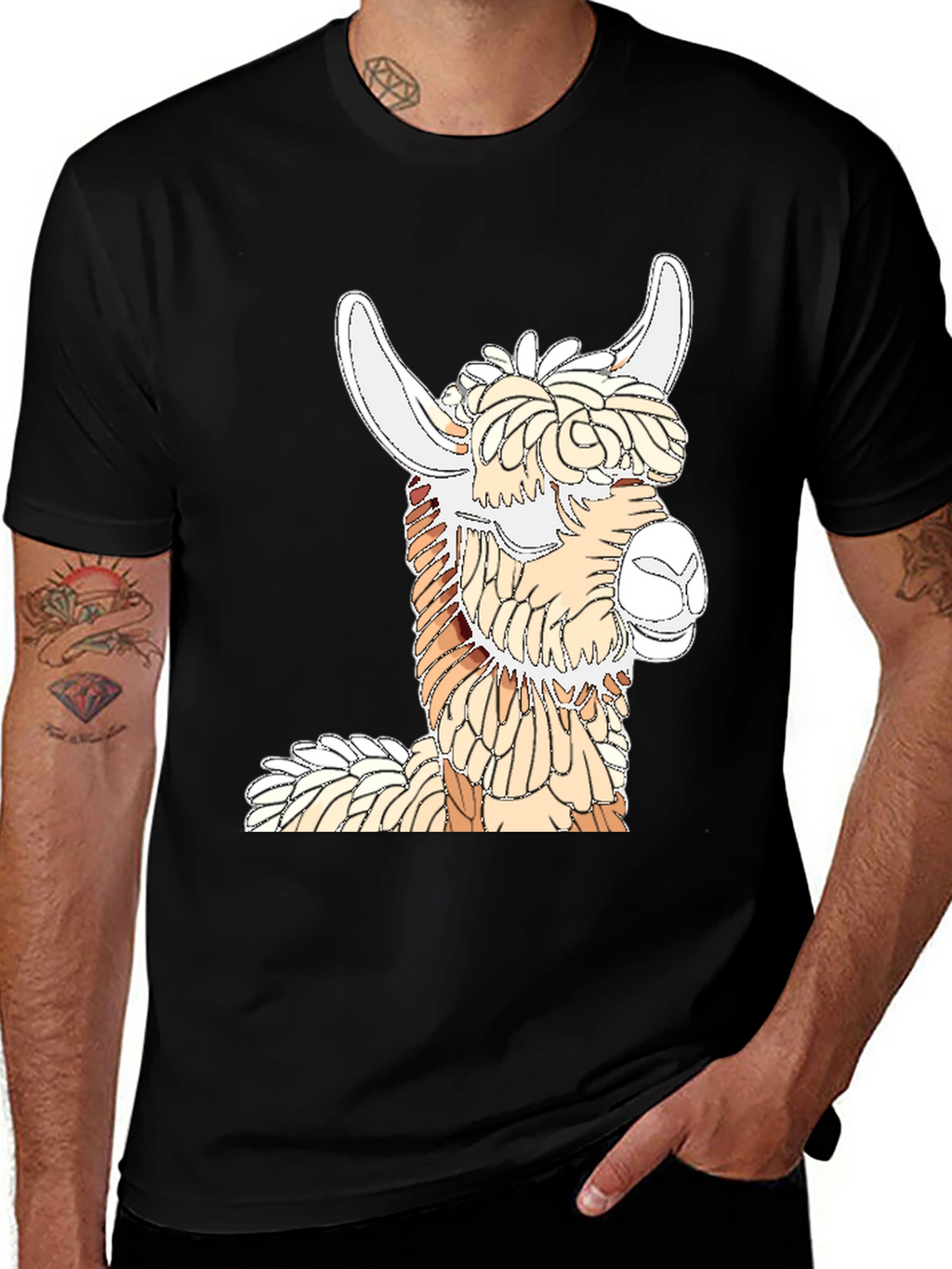 Llama Graphic Tee - Stylish Black Cotton T-Shirt