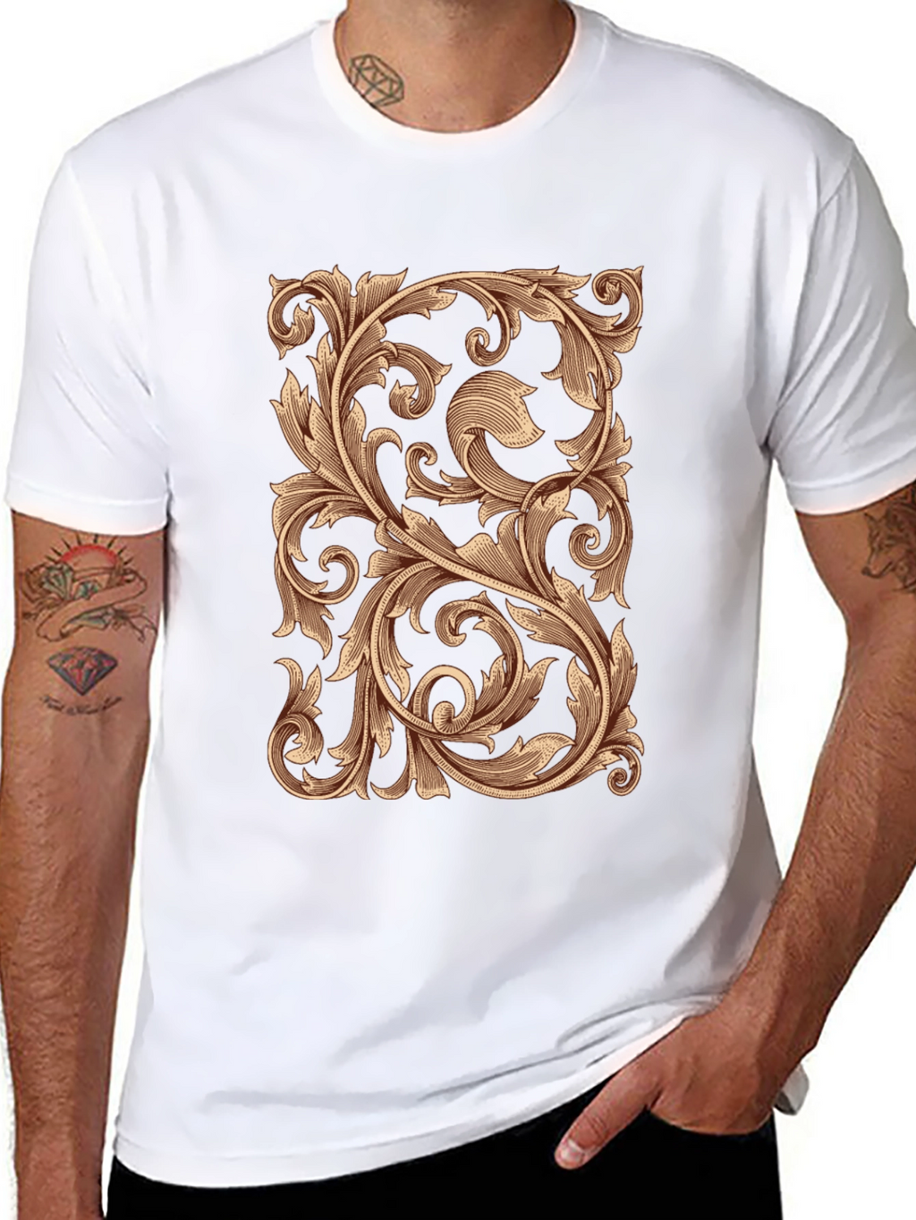 Ornate Scrollwork Graphic Tee - Black
