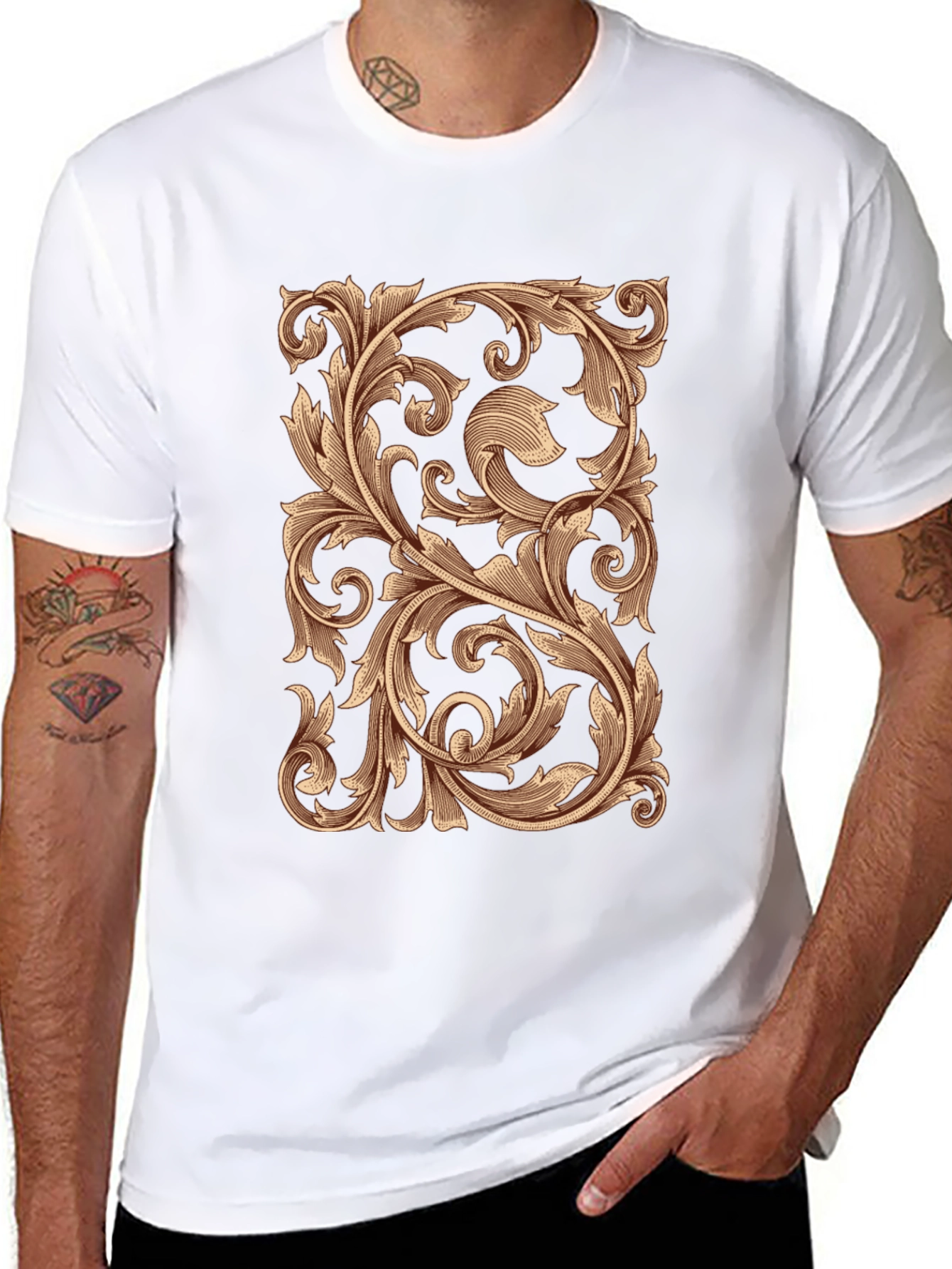 Ornate Scrollwork Graphic Tee - Black