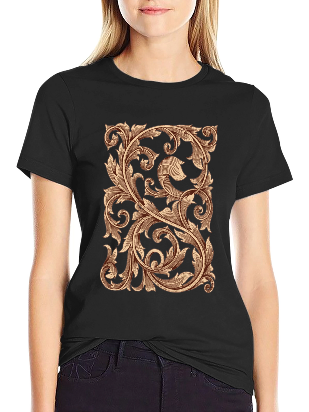 Ornate Scrollwork Graphic Tee - Black