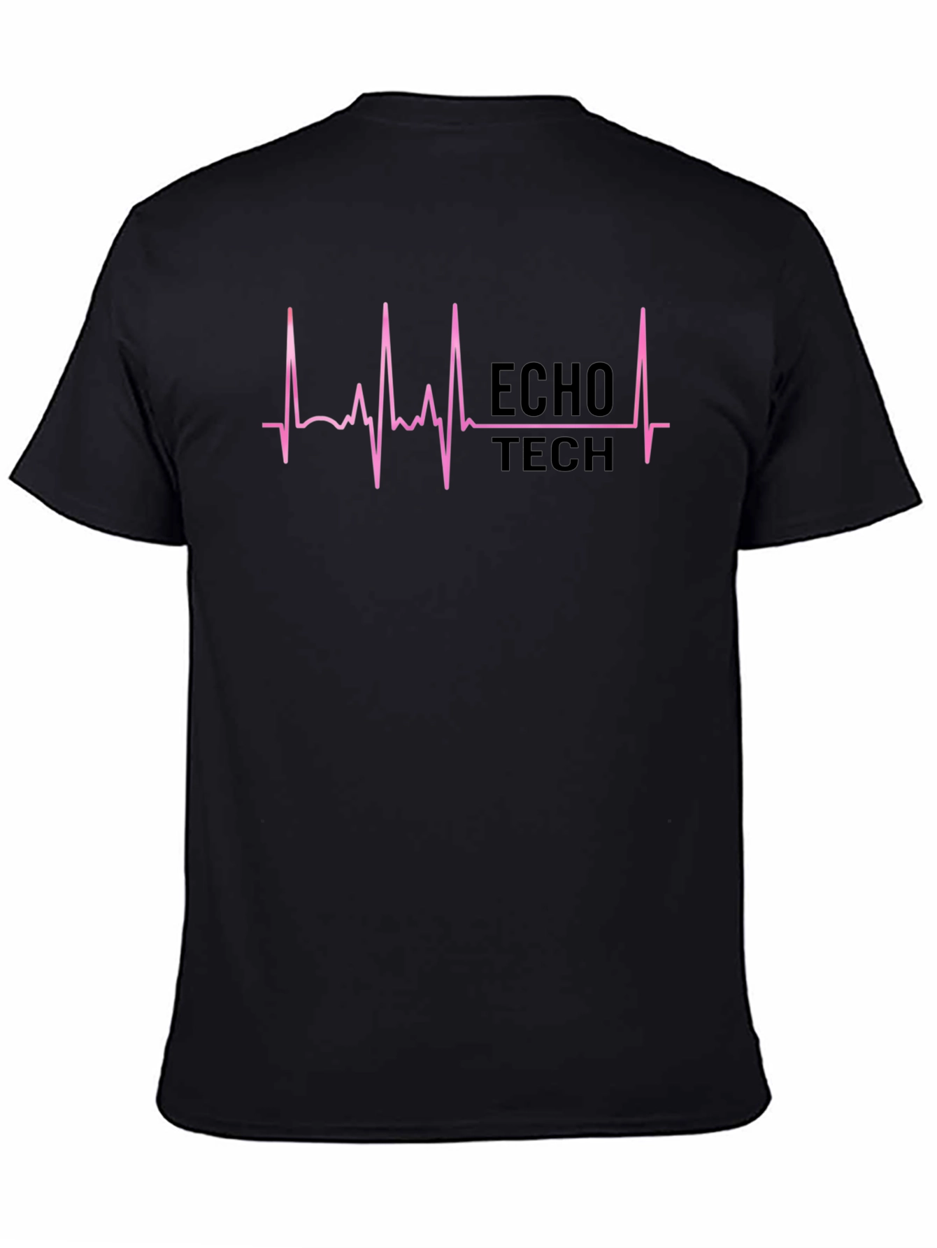 Echo Tech Pink ECG Heartbeat Black T-Shirt