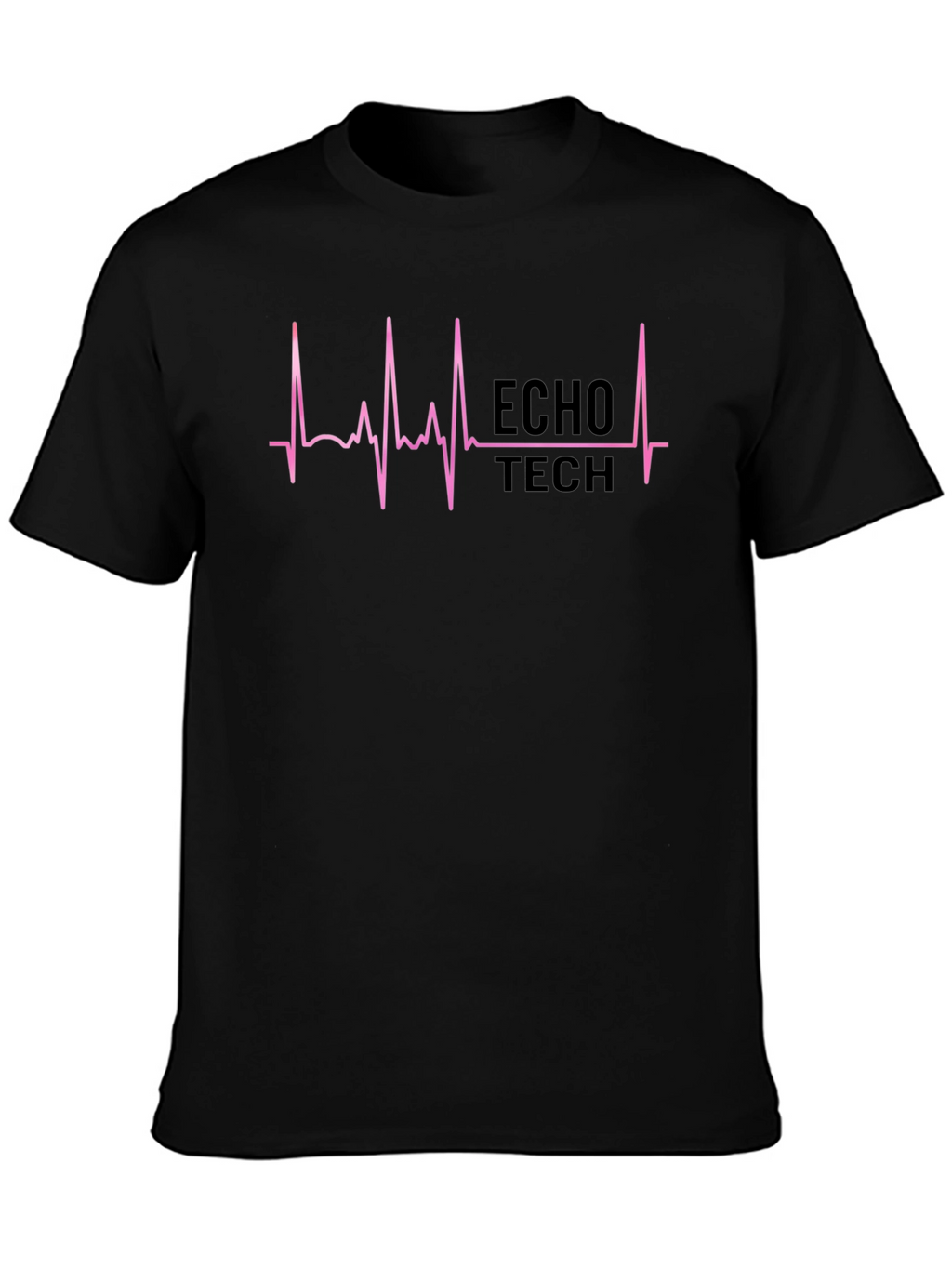 Echo Tech Pink ECG Heartbeat Black T-Shirt