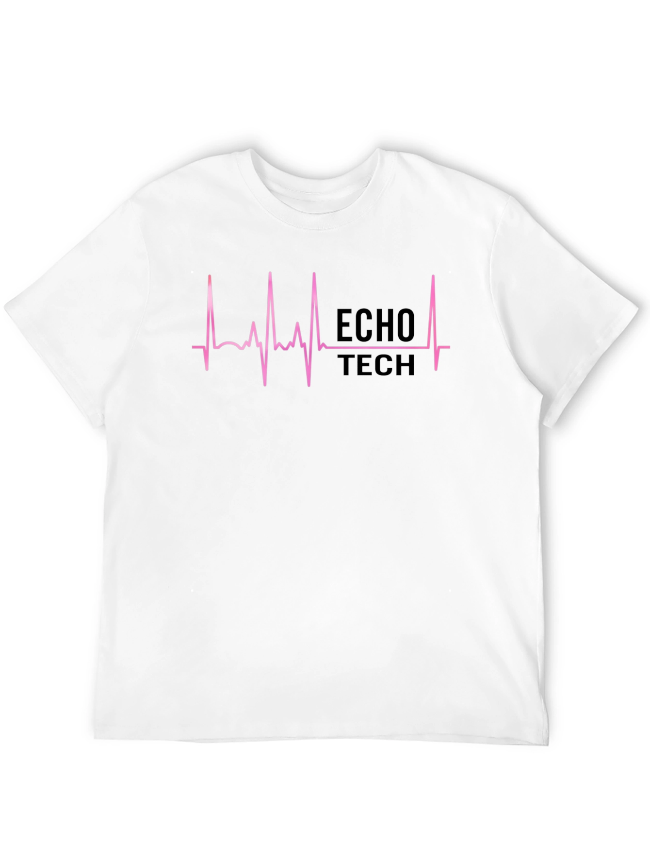 Echo Tech Pink ECG Heartbeat Black T-Shirt