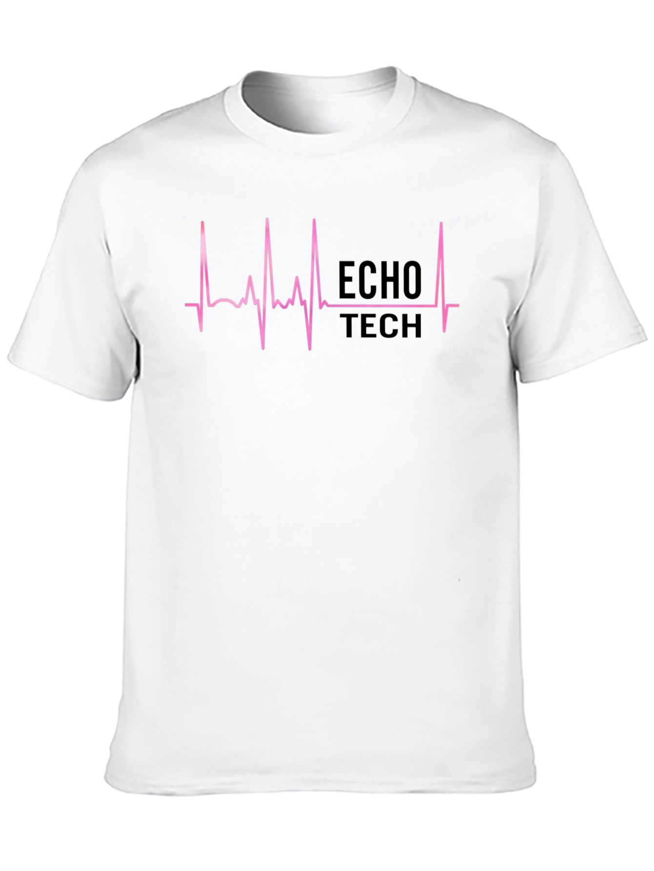 Echo Tech Pink ECG Heartbeat Black T-Shirt