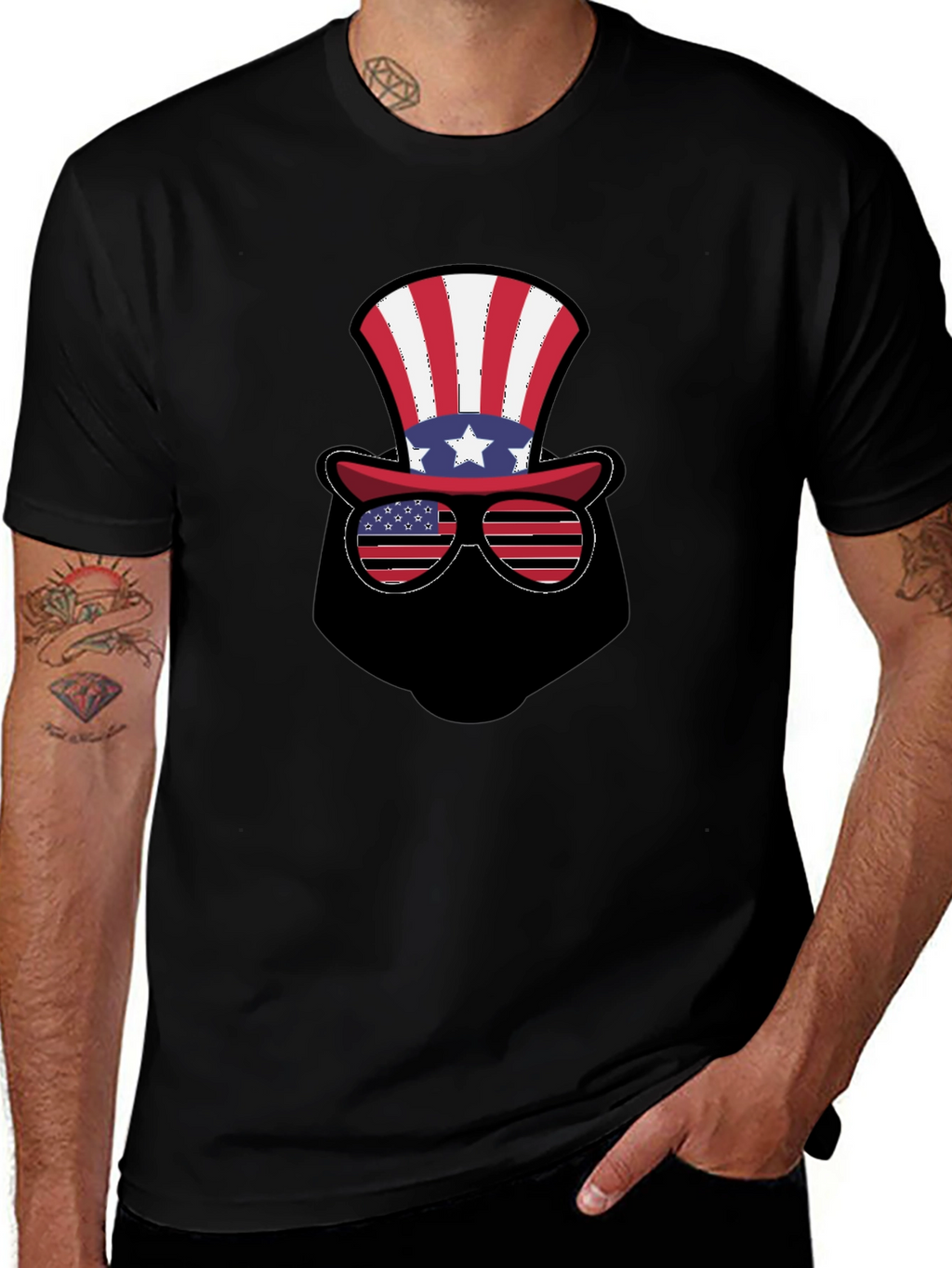 Patriotic Hat and Glasses Black T-Shirt