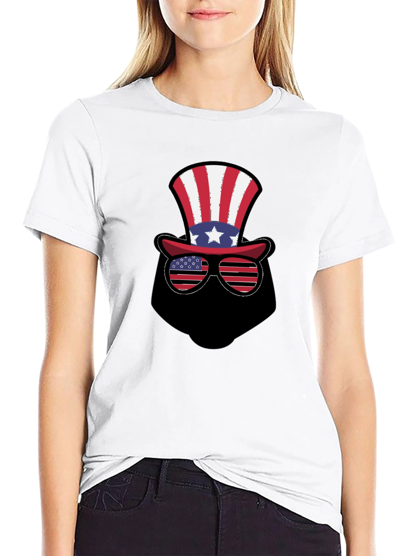 Patriotic Hat and Glasses Black T-Shirt
