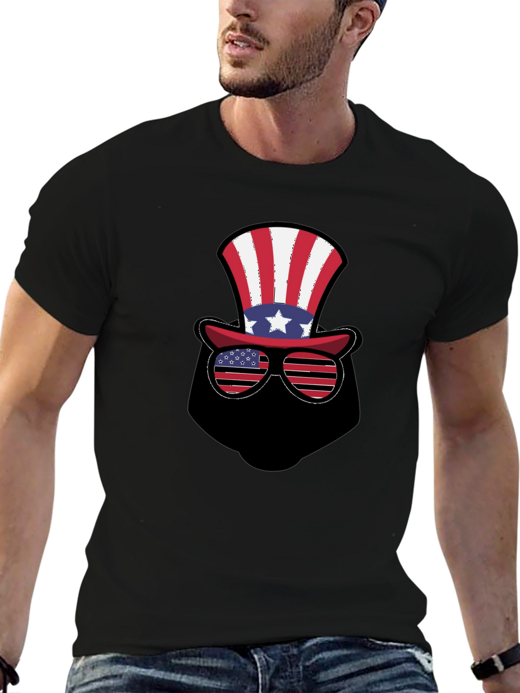 Patriotic Hat and Glasses Black T-Shirt