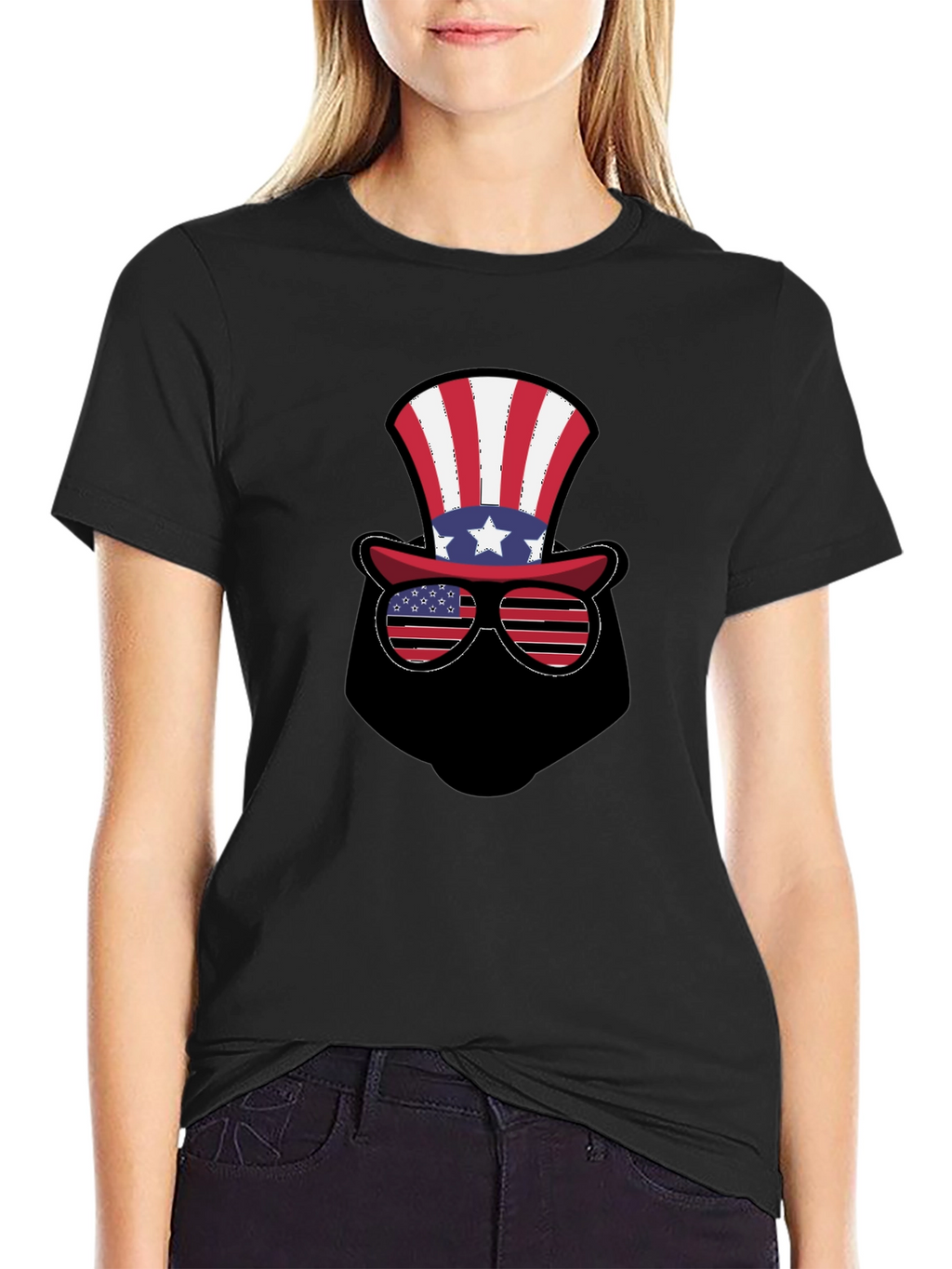 Patriotic Hat and Glasses Black T-Shirt