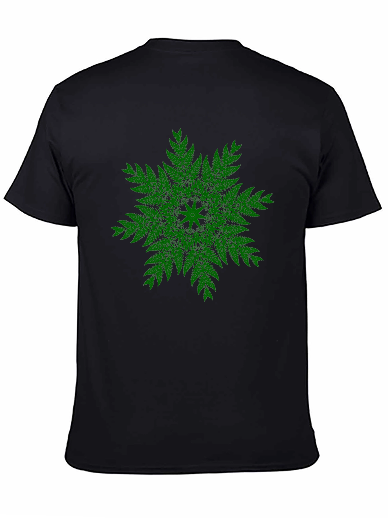 Green Fern Mandala Black T-Shirt - Unique Design