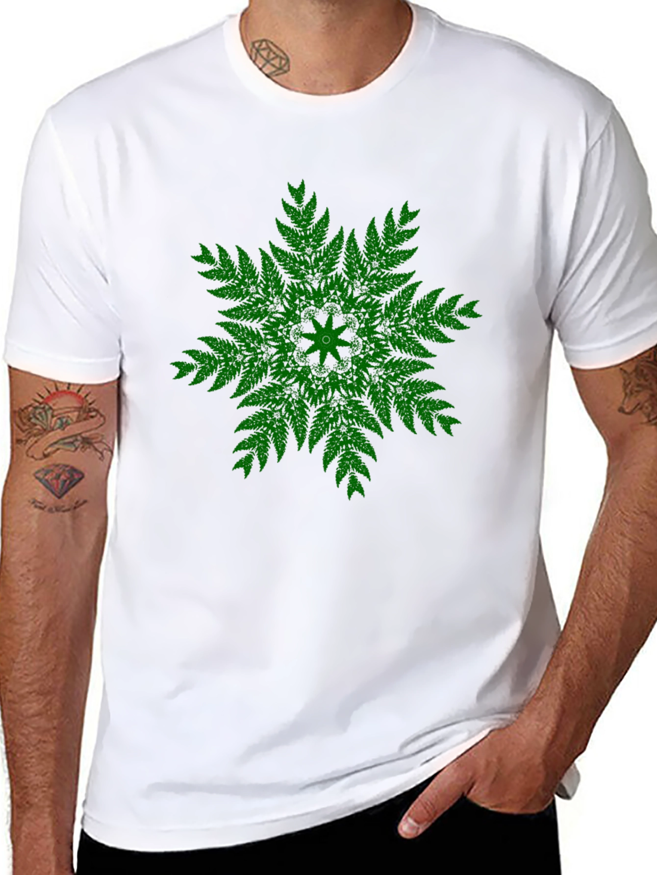 Green Fern Mandala Black T-Shirt - Unique Design