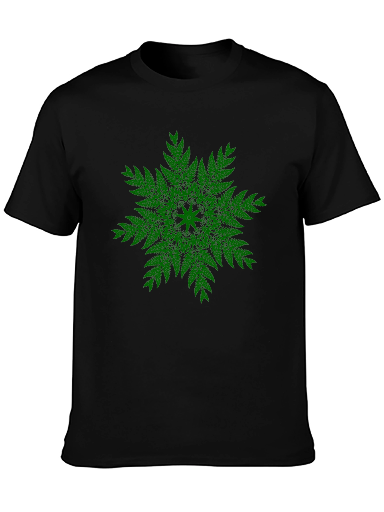 Green Fern Mandala Black T-Shirt - Unique Design
