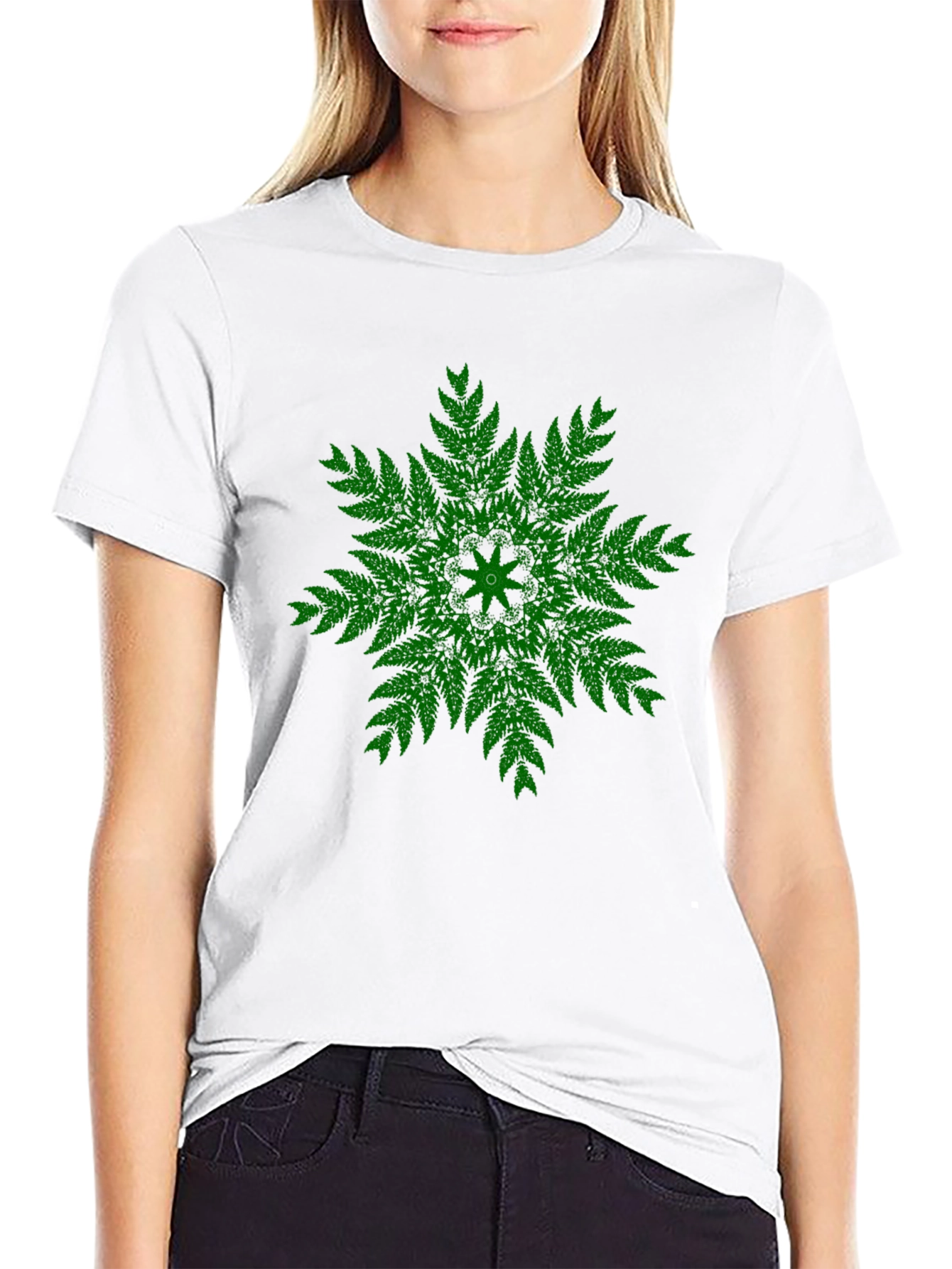Green Fern Mandala Black T-Shirt - Unique Design