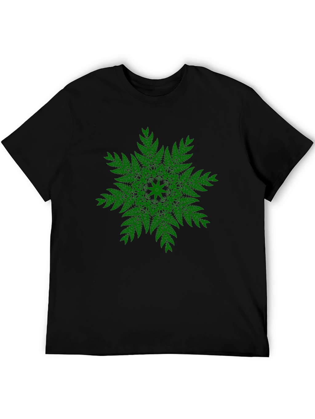 Green Fern Mandala Black T-Shirt - Unique Design