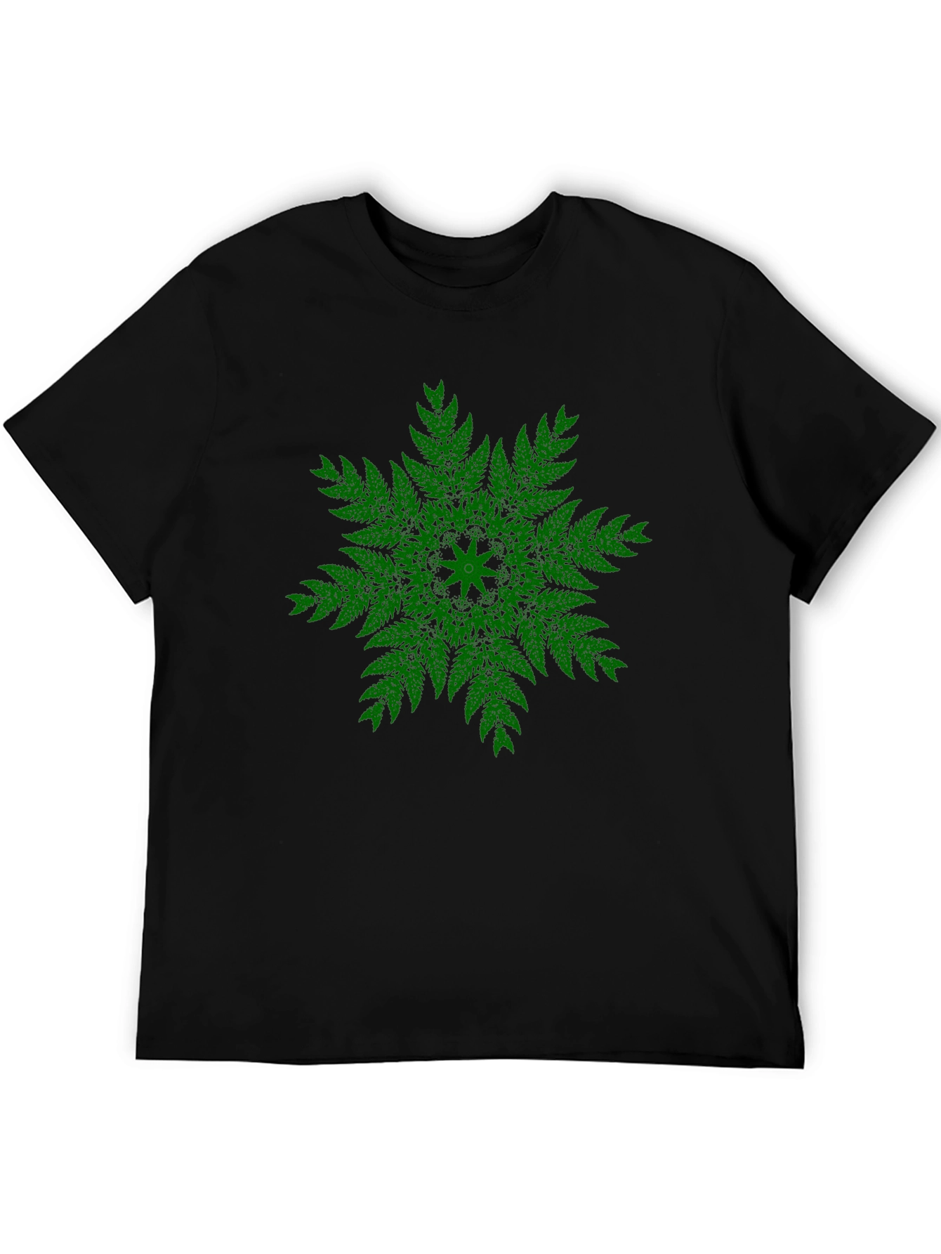 Green Fern Mandala Black T-Shirt - Unique Design