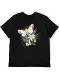Moth and Floral Graphic Black T-Shirt