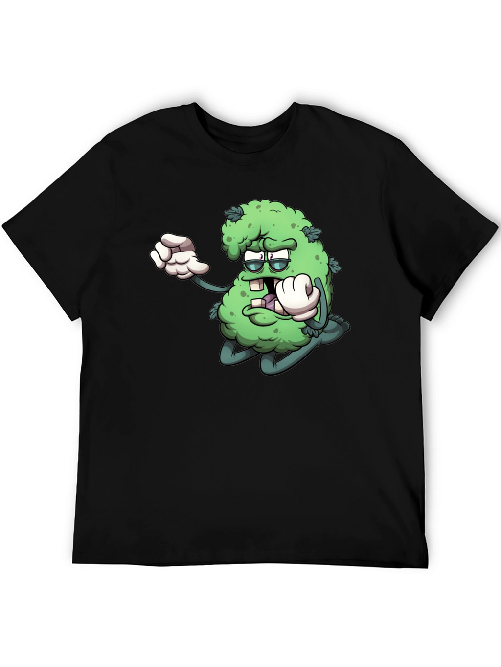 Cartoon Marijuana Graphic Black T-Shirt