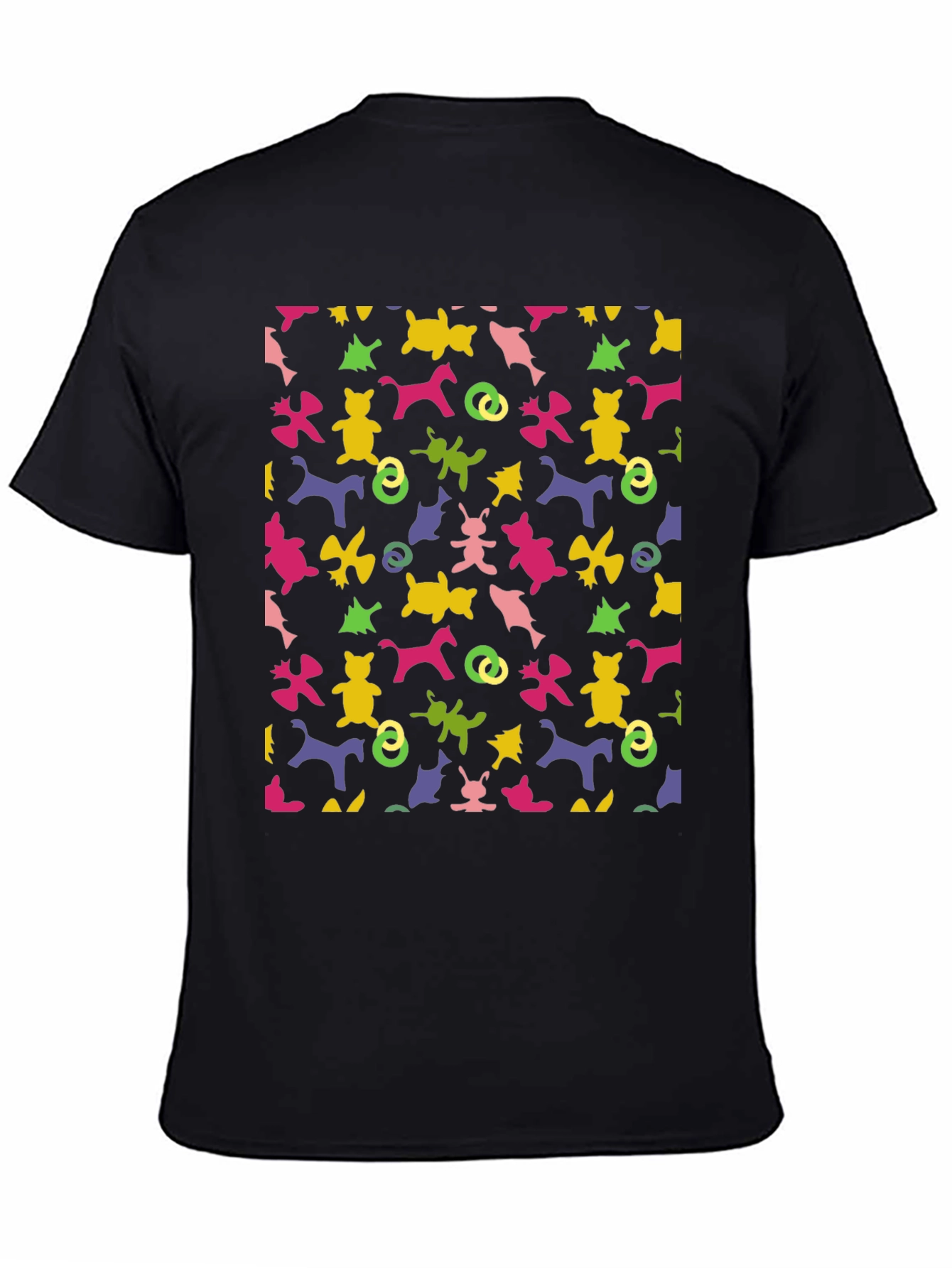 Novelty Pattern Tee: Fun Animal Print Black T-Shirt