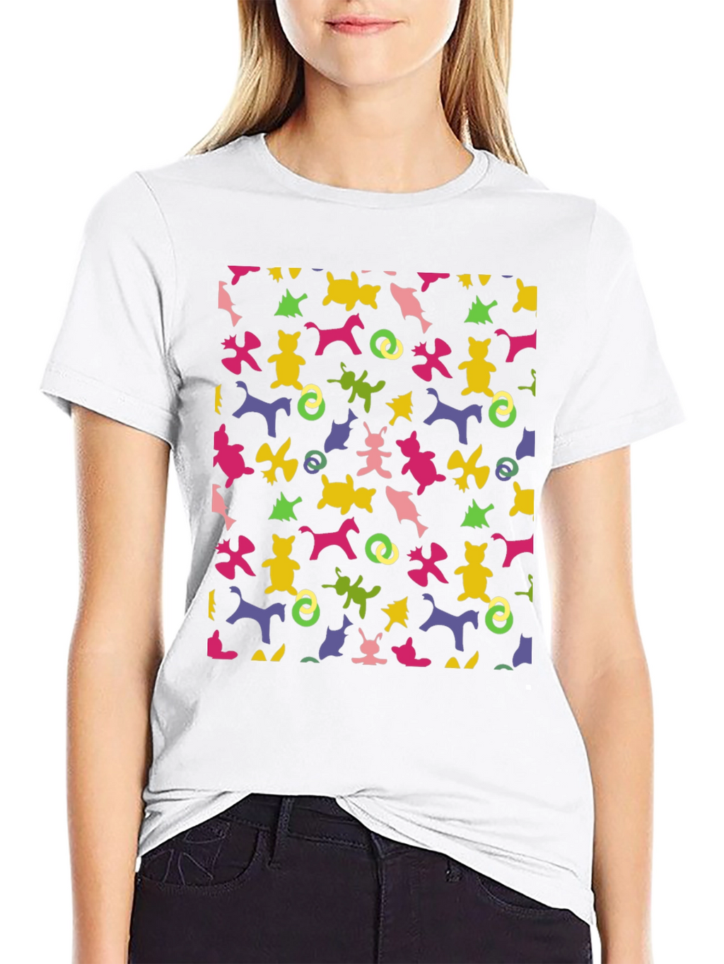Novelty Pattern Tee: Fun Animal Print Black T-Shirt